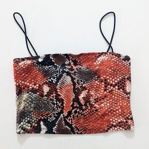 Women's Snakeskin Spaghetti Strap Crop Top Shein Shirt Red Black Small Stretch